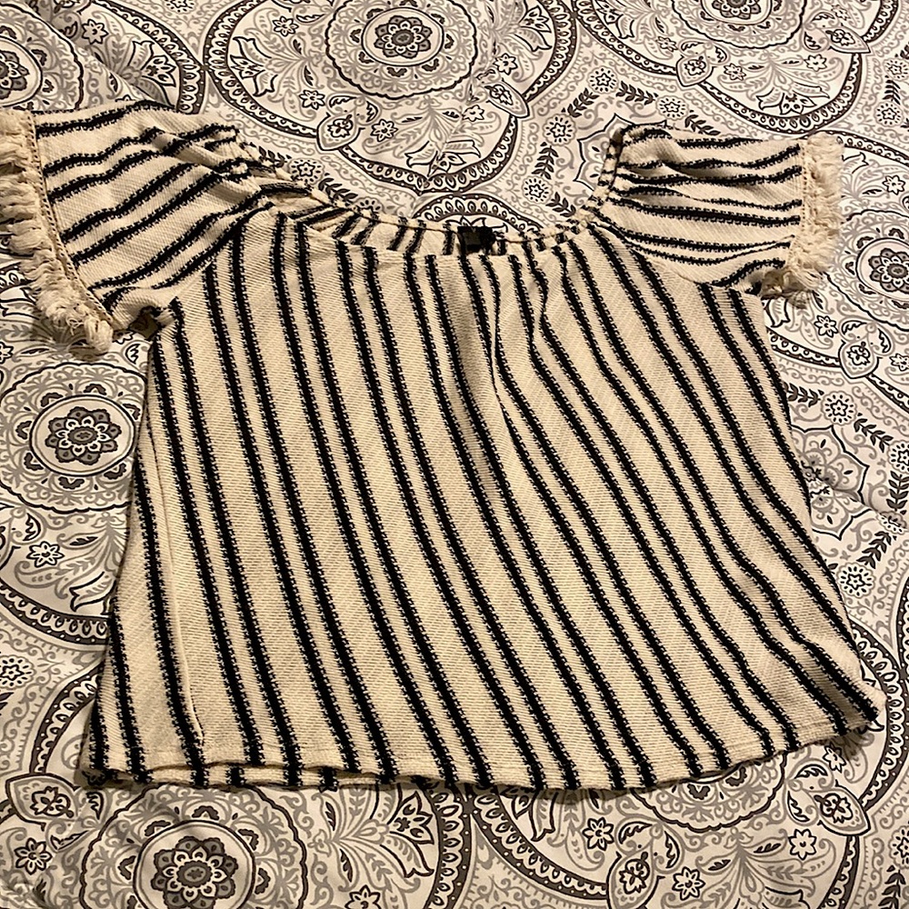Black and white striped off the shoulder short sleeve. Size small.
